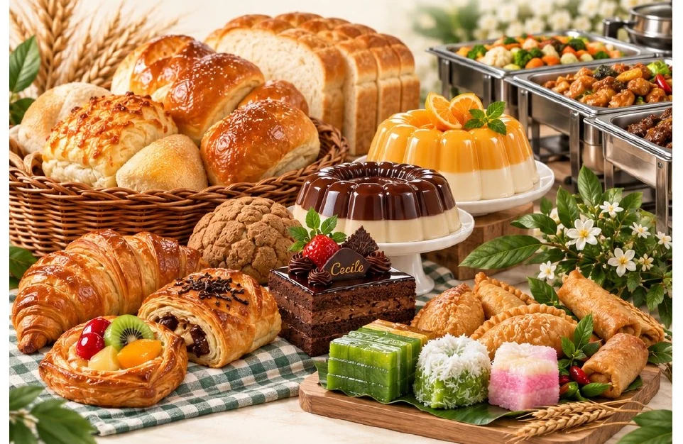 Pilihan bakery, puding, cake dan sajian Cecile